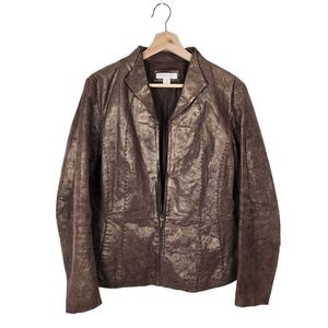 Coldwater Creek Leather Jacket women's Medium Metallic bronze